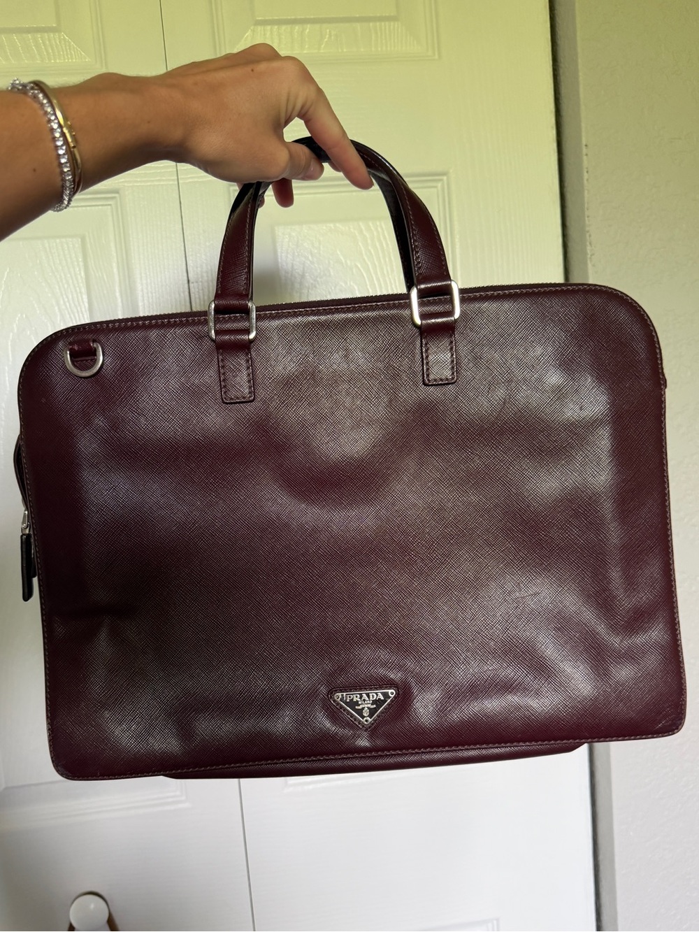 Prada Deep Burgundy Saffiano Leather Briefcase